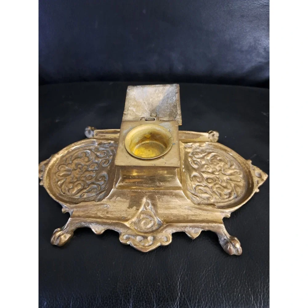 Vintage Brass Metal Ornate Inkwell Made‎ In Japan